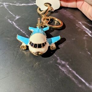 Blue White & Hold Tropical Airplane Keychain/ Bag Charm - Vacation Ready